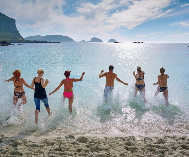 Family in sea