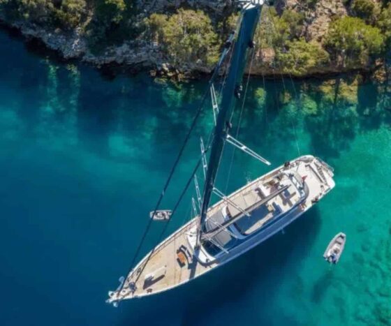 Aereal view of luxury gulet in turkey